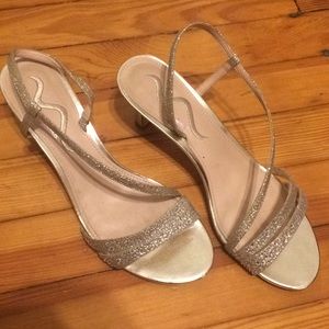 Nina sparkle silver sandals low heel